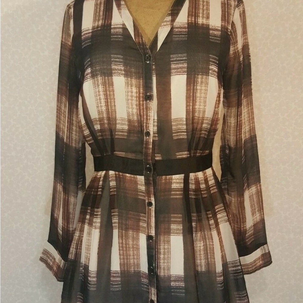 Jack by BB Dakota Brielle Brown Plaid Dress Button Sz Medium